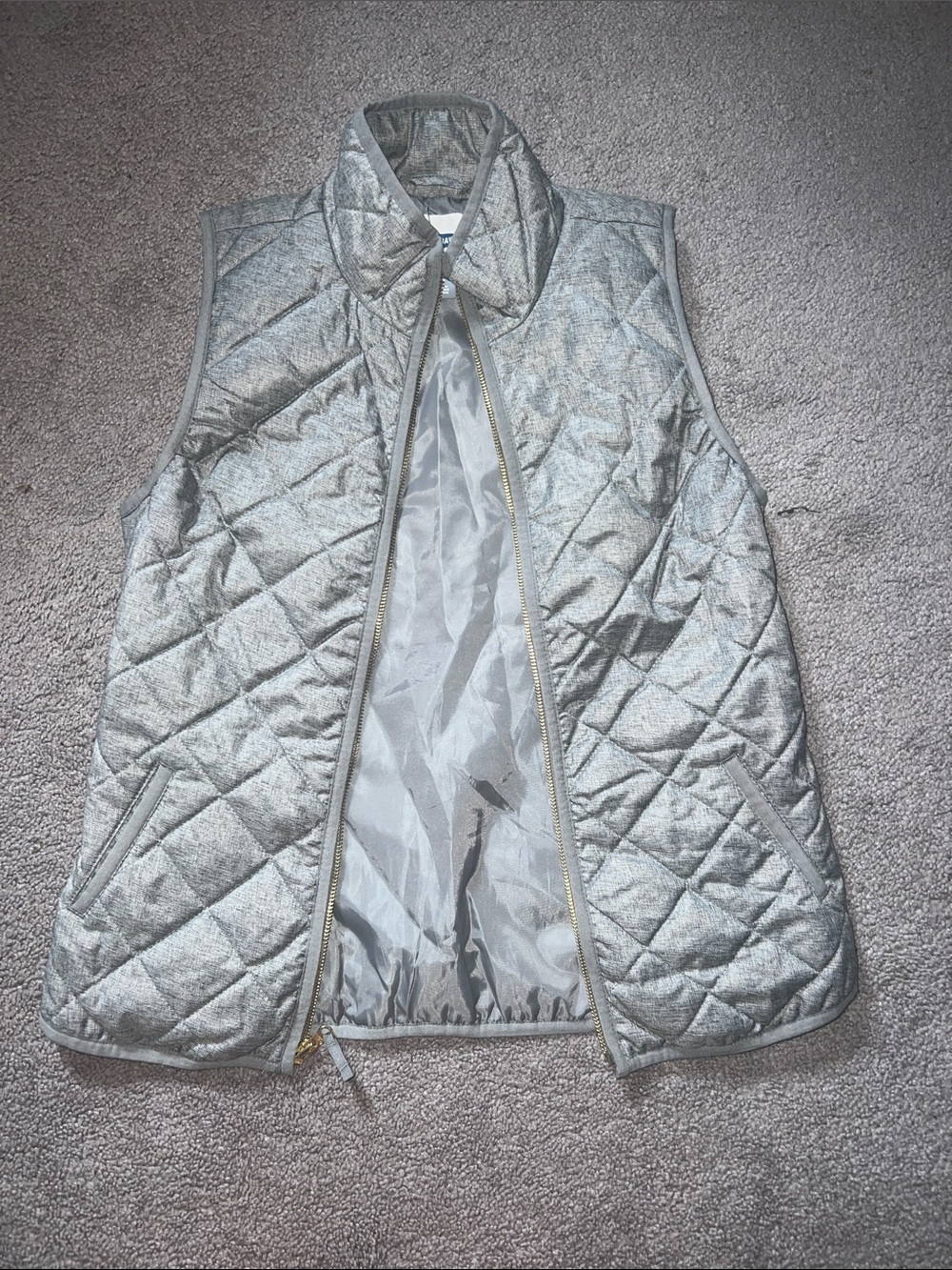 Quilted Silver Sleeveless Puffer Vest